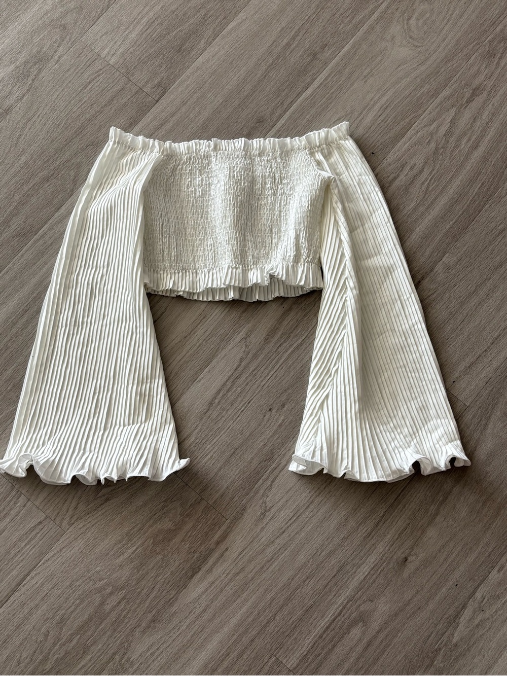Off-Shoulder Top with Pleated  Bell Sleeves